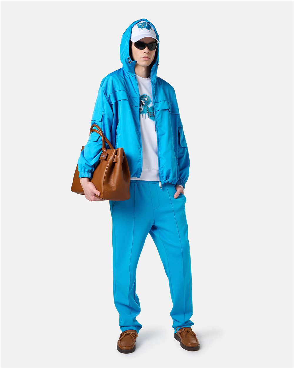 Optical white crewneck sweatshirt with classic regular fit and Bear print - Iceberg - Official Website