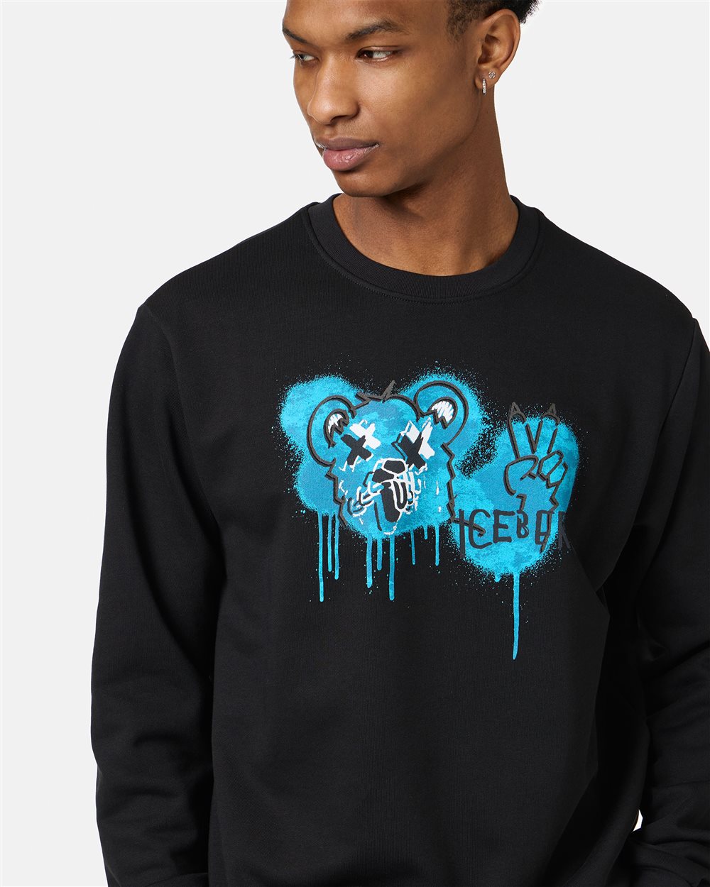 Black crewneck sweatshirt with classic regular fit and Bear print - Iceberg - Official Website