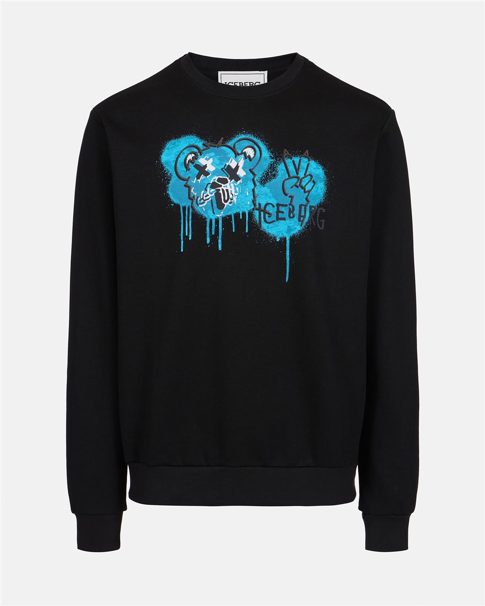 Black crewneck sweatshirt with classic regular fit and Bear print - Iceberg - Official Website