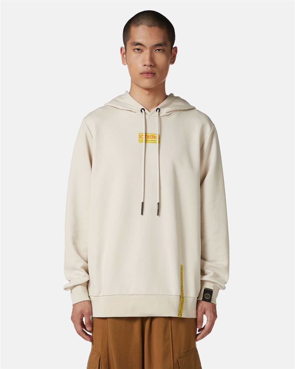 Dusty-colored hoodie in sustainable cotton with Iceberg logo - Iceberg - Official Website