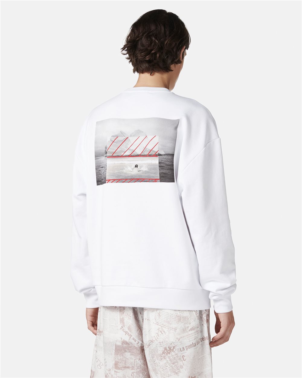 Regular fit white crewneck sweatshirt in cotton fleece fabric - Iceberg - Official Website