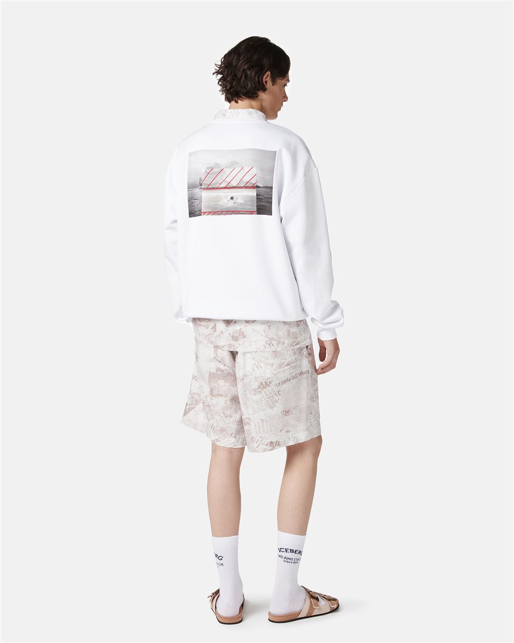 Regular fit white crewneck sweatshirt in cotton fleece fabric - Iceberg - Official Website