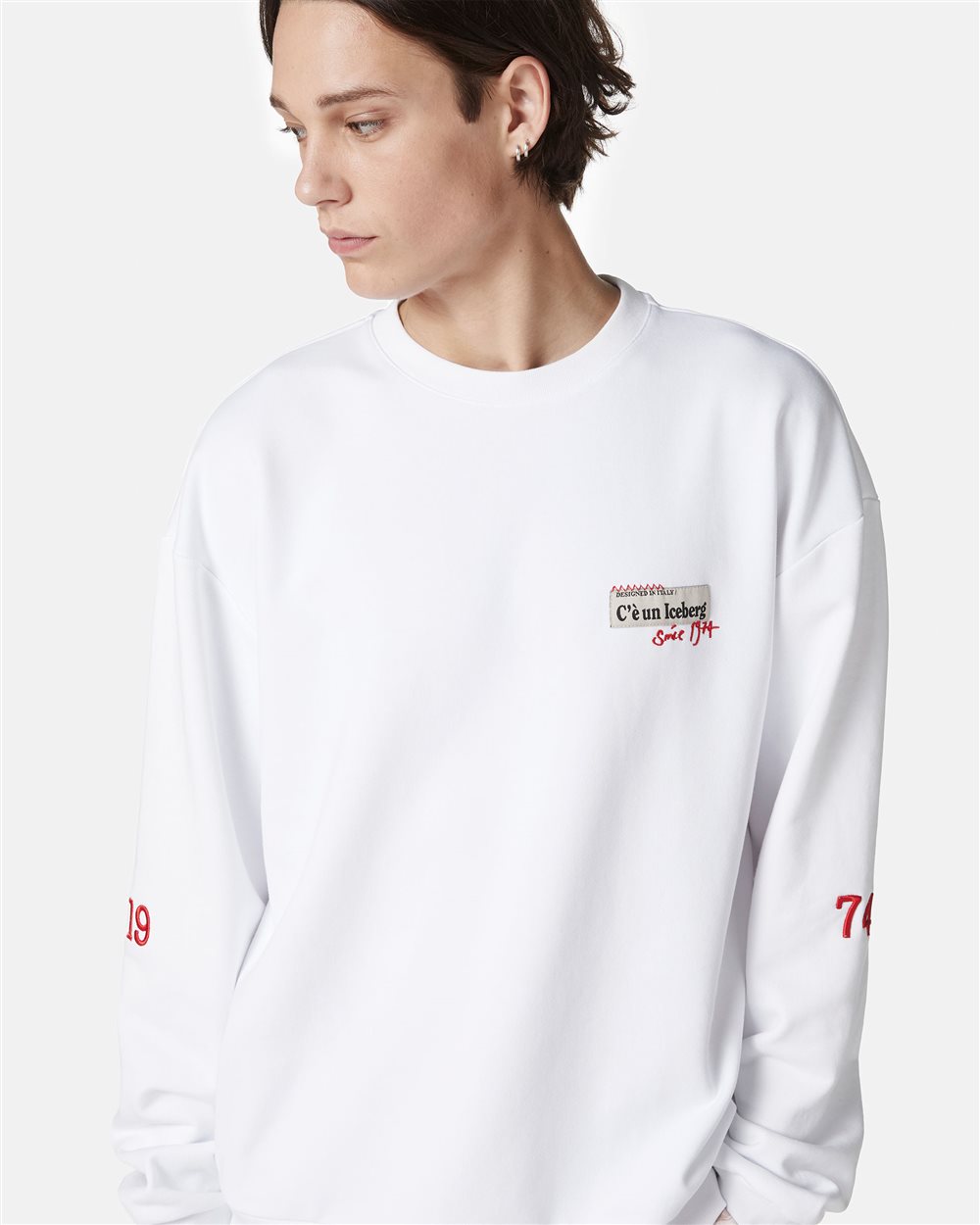 Regular fit white crewneck sweatshirt in cotton fleece fabric - Iceberg - Official Website