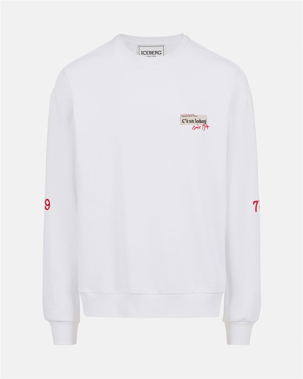 Regular fit white crewneck sweatshirt in cotton fleece fabric - Iceberg - Official Website