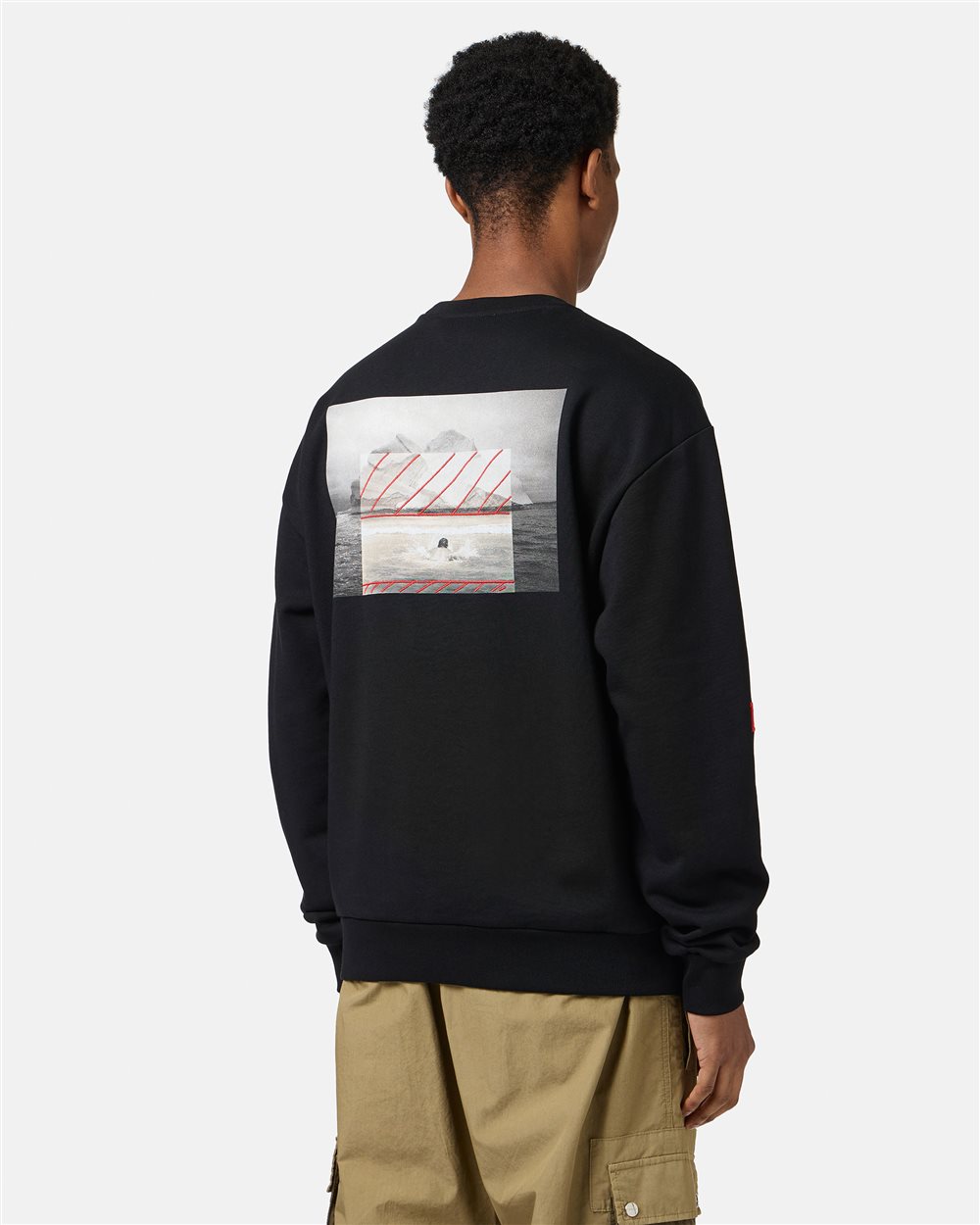 Regular fit black crew neck sweatshirt in cotton fleece - Iceberg - Official Website