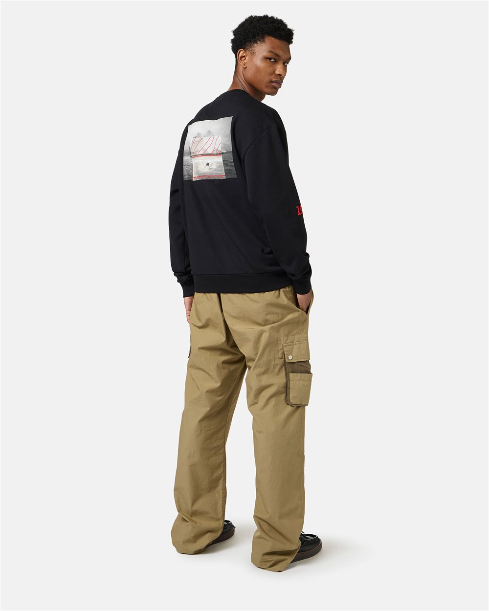 Regular fit black crew neck sweatshirt in cotton fleece - Iceberg - Official Website