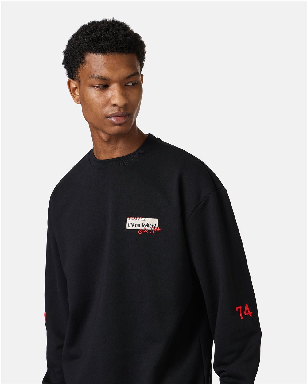 Regular fit black crew neck sweatshirt in cotton fleece - Iceberg - Official Website