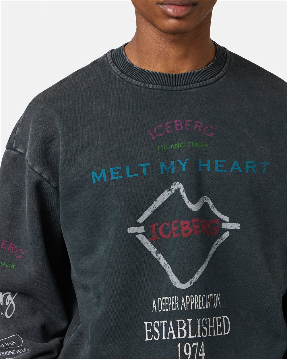 Regular fit black crewneck sweatshirt with Iceberg New Symbol print - Iceberg - Official Website
