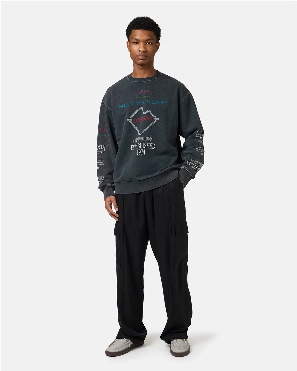 Regular fit black crewneck sweatshirt with Iceberg New Symbol print - Iceberg - Official Website