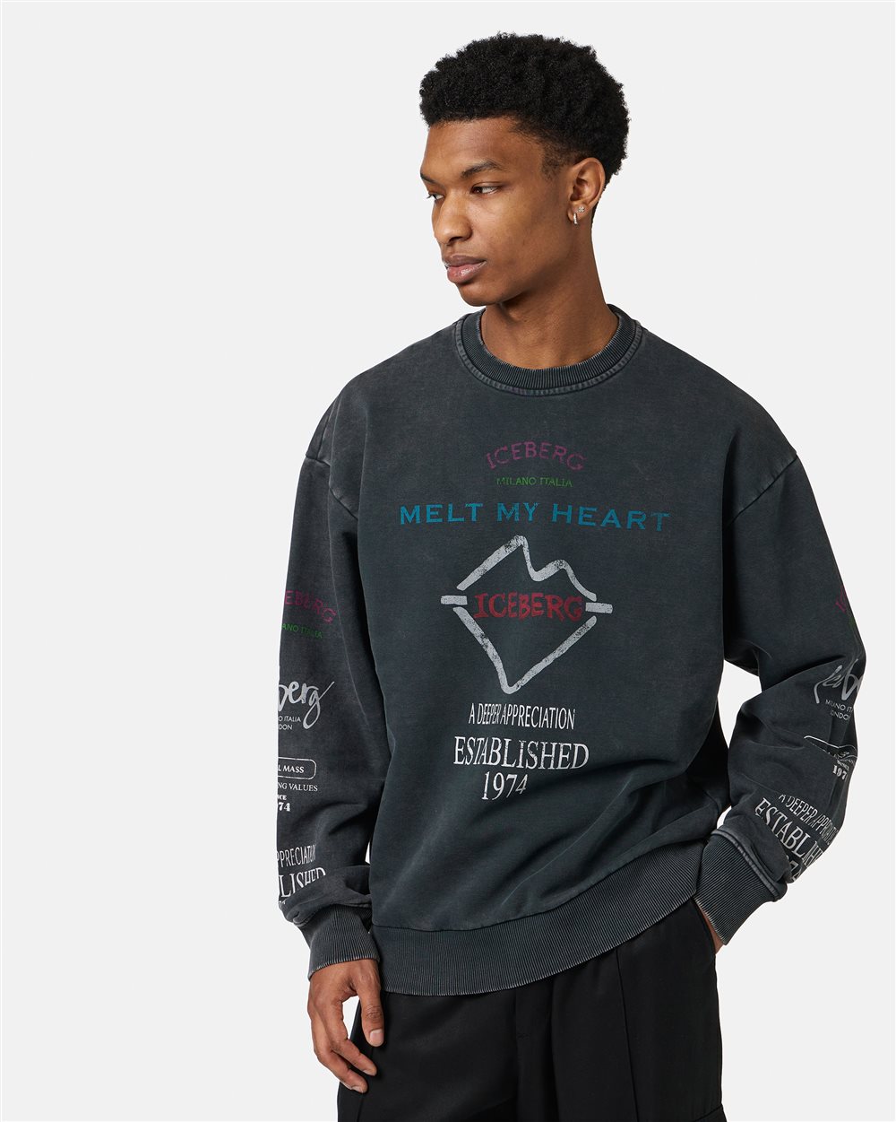 Regular fit black crewneck sweatshirt with Iceberg New Symbol print - Iceberg - Official Website