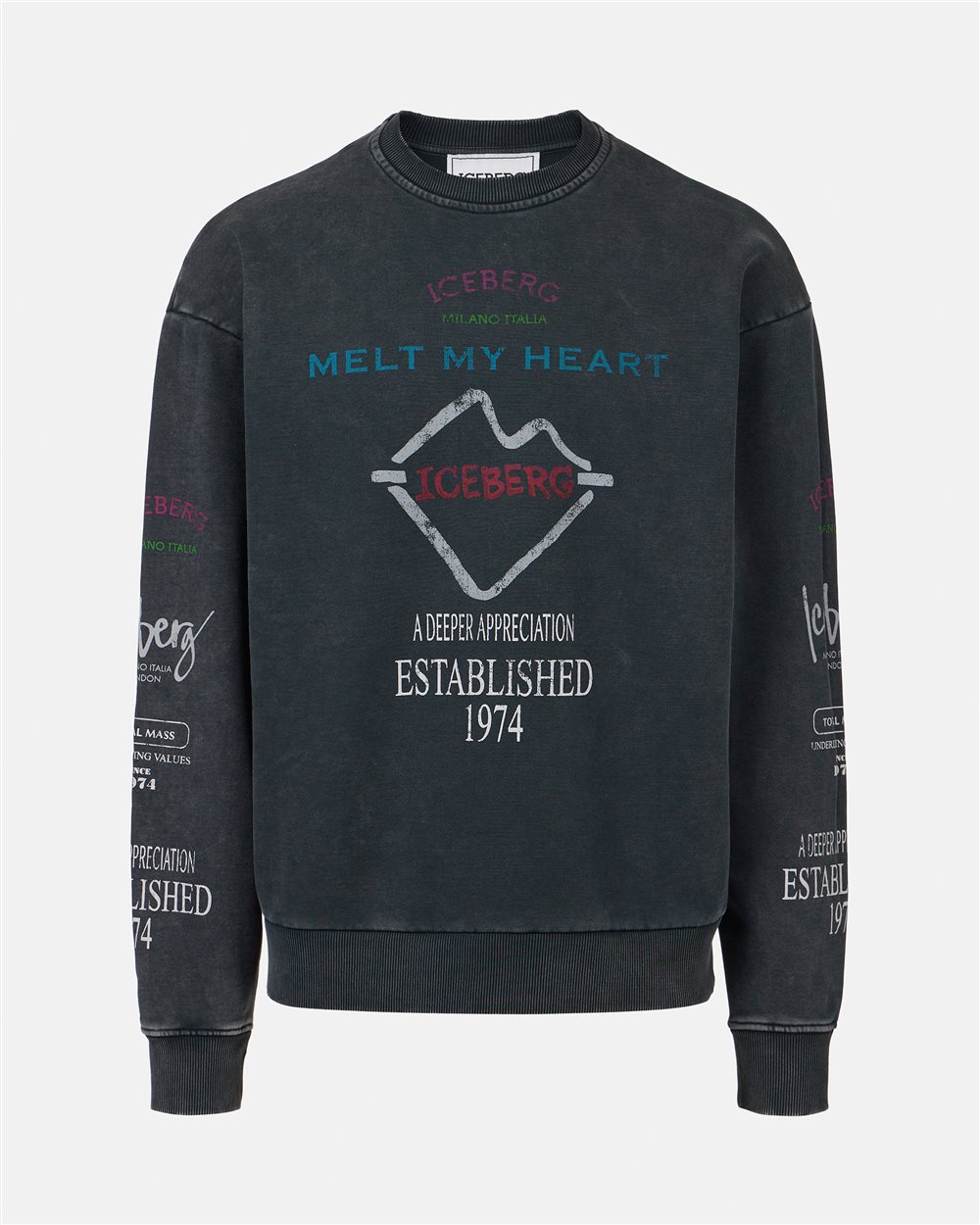 Regular fit black crewneck sweatshirt with Iceberg New Symbol print - Iceberg - Official Website