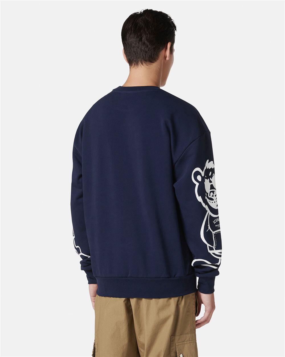Regular fit blue crewneck sweatshirt with Bear print and logo embroidery - Iceberg - Official Website