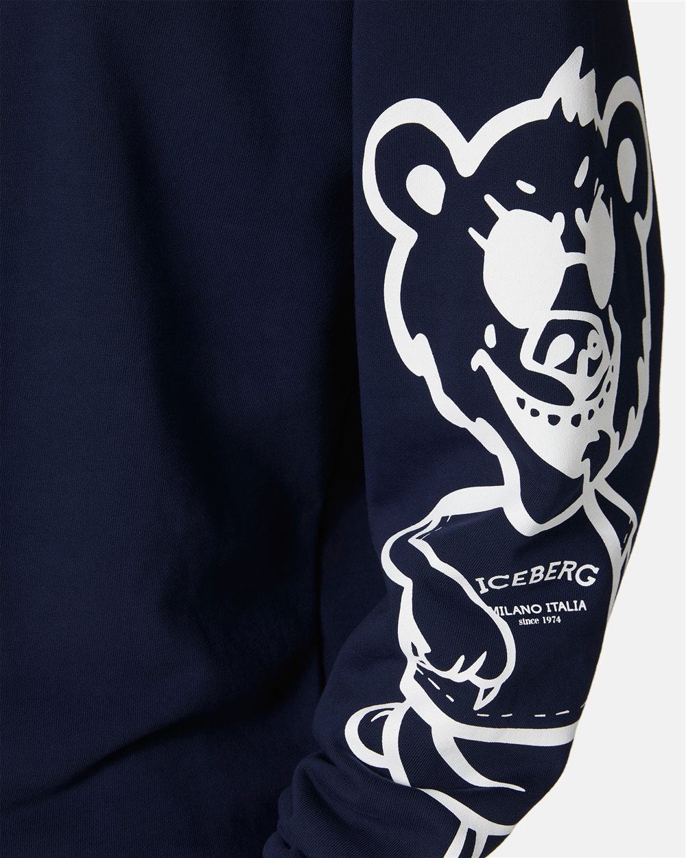Regular fit blue crewneck sweatshirt with Bear print and logo embroidery - Iceberg - Official Website