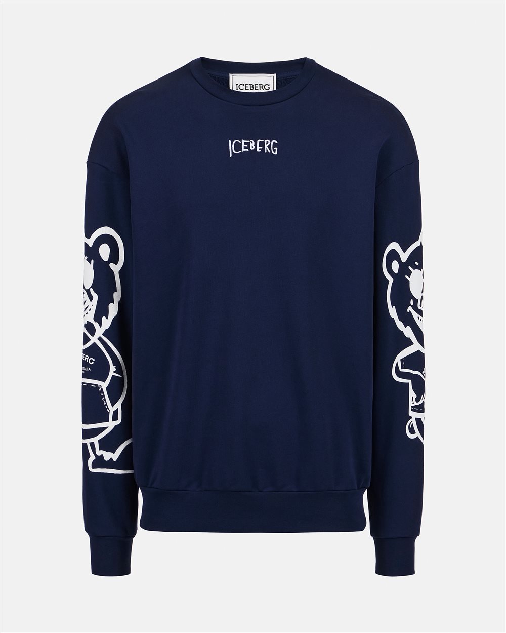 Regular fit blue crewneck sweatshirt with Bear print and logo embroidery - Iceberg - Official Website