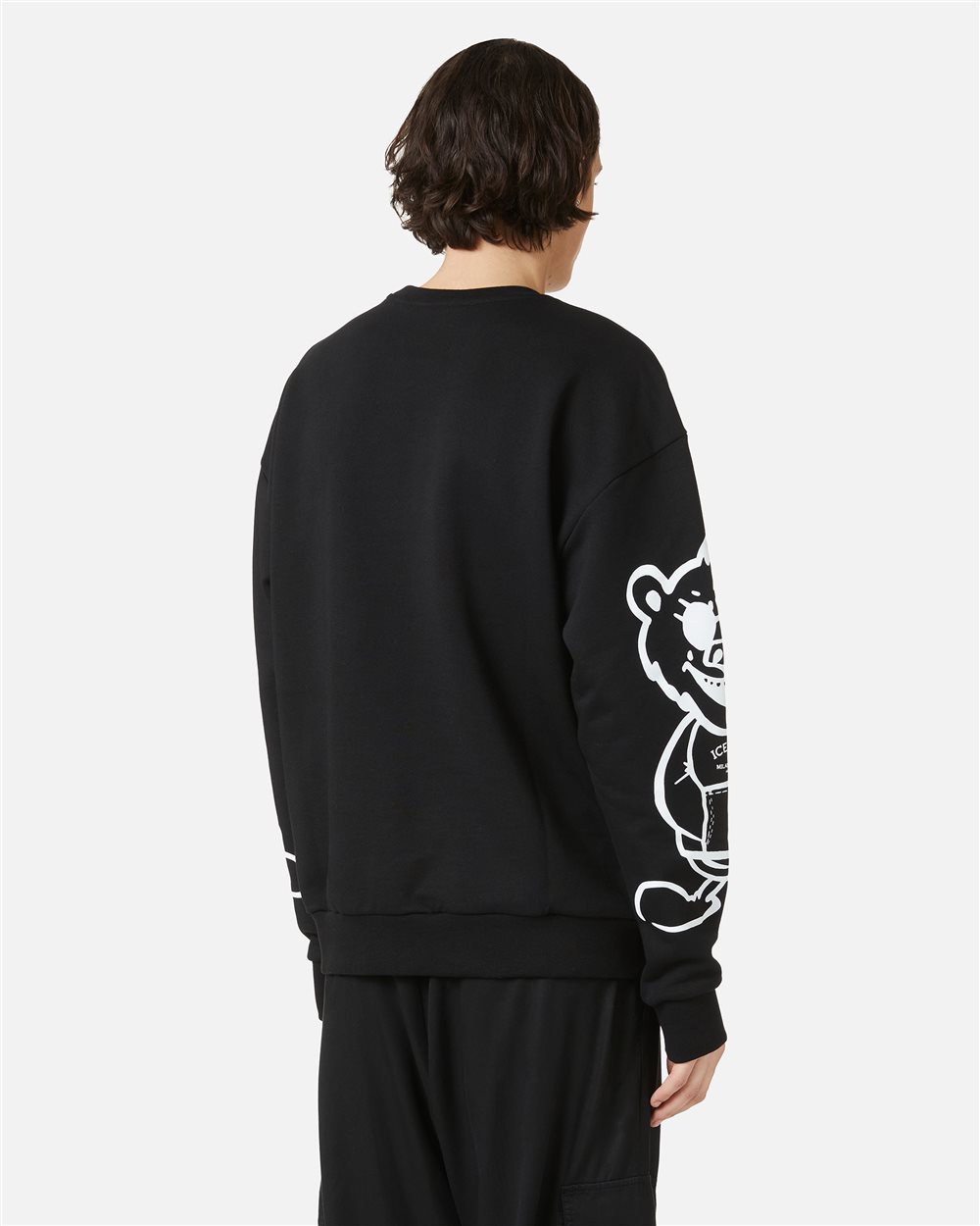 Regular fit black crewneck sweatshirt with Bear print and logo embroidery - Iceberg - Official Website