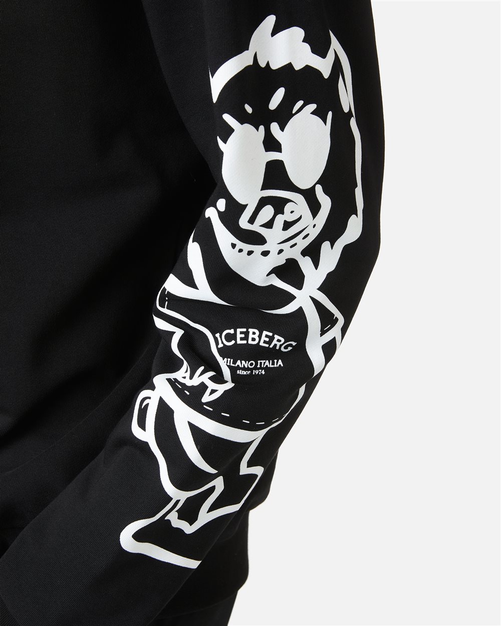 Regular fit black crewneck sweatshirt with Bear print and logo embroidery - Iceberg - Official Website