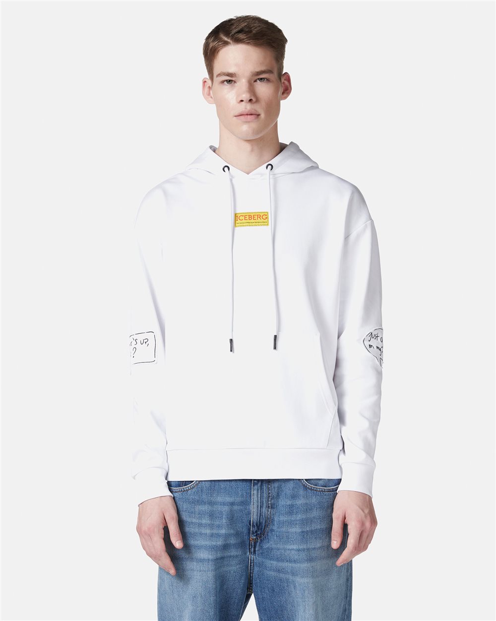 Felpa hoodie color bianco ottico regular fit con stampa Looney Tunes e label logo - Iceberg - Official Website