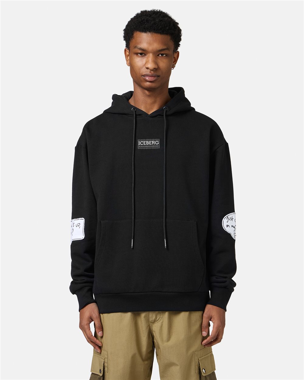Black egular fit hoodie with Looney Tunes print and logo label - Iceberg - Official Website
