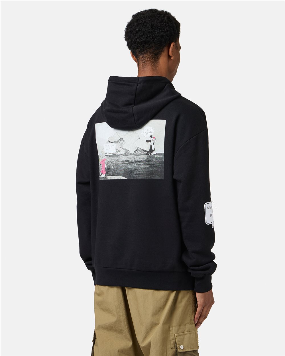 Black egular fit hoodie with Looney Tunes print and logo label - Iceberg - Official Website