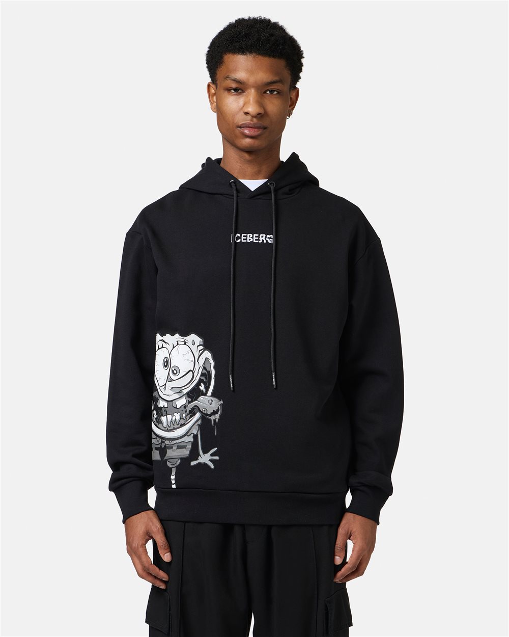 Regular fit black hoodie with SpongeBob print and logo embroidery - Iceberg - Official Website