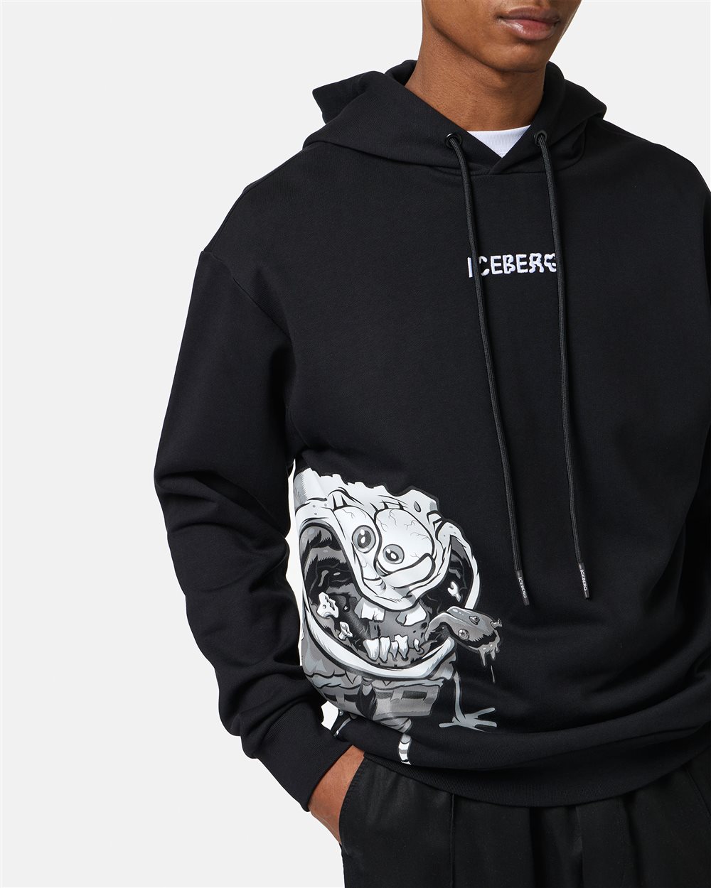 Regular fit black hoodie with SpongeBob print and logo embroidery - Iceberg - Official Website