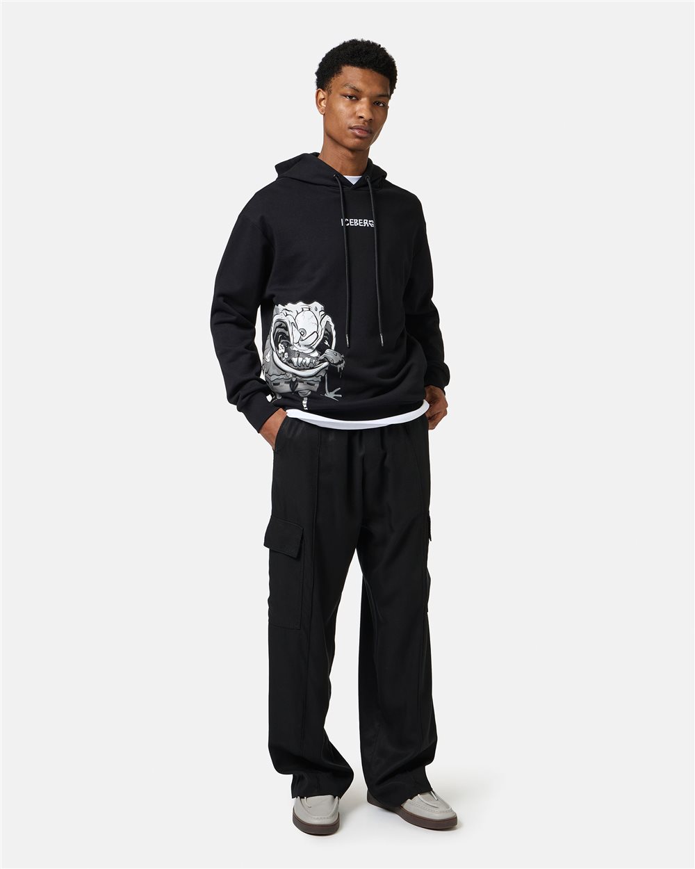 Regular fit black hoodie with SpongeBob print and logo embroidery - Iceberg - Official Website