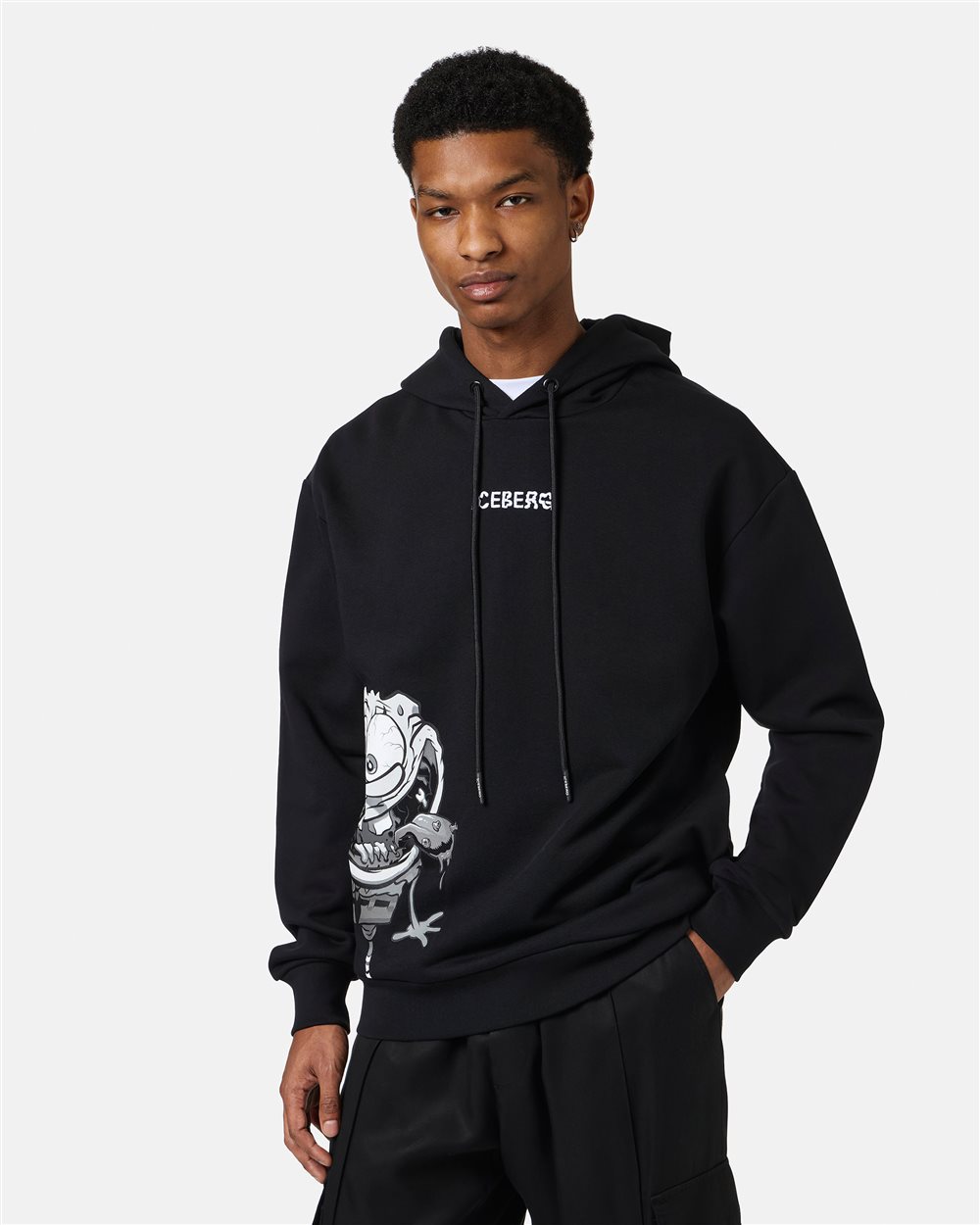 Regular fit black hoodie with SpongeBob print and logo embroidery - Iceberg - Official Website