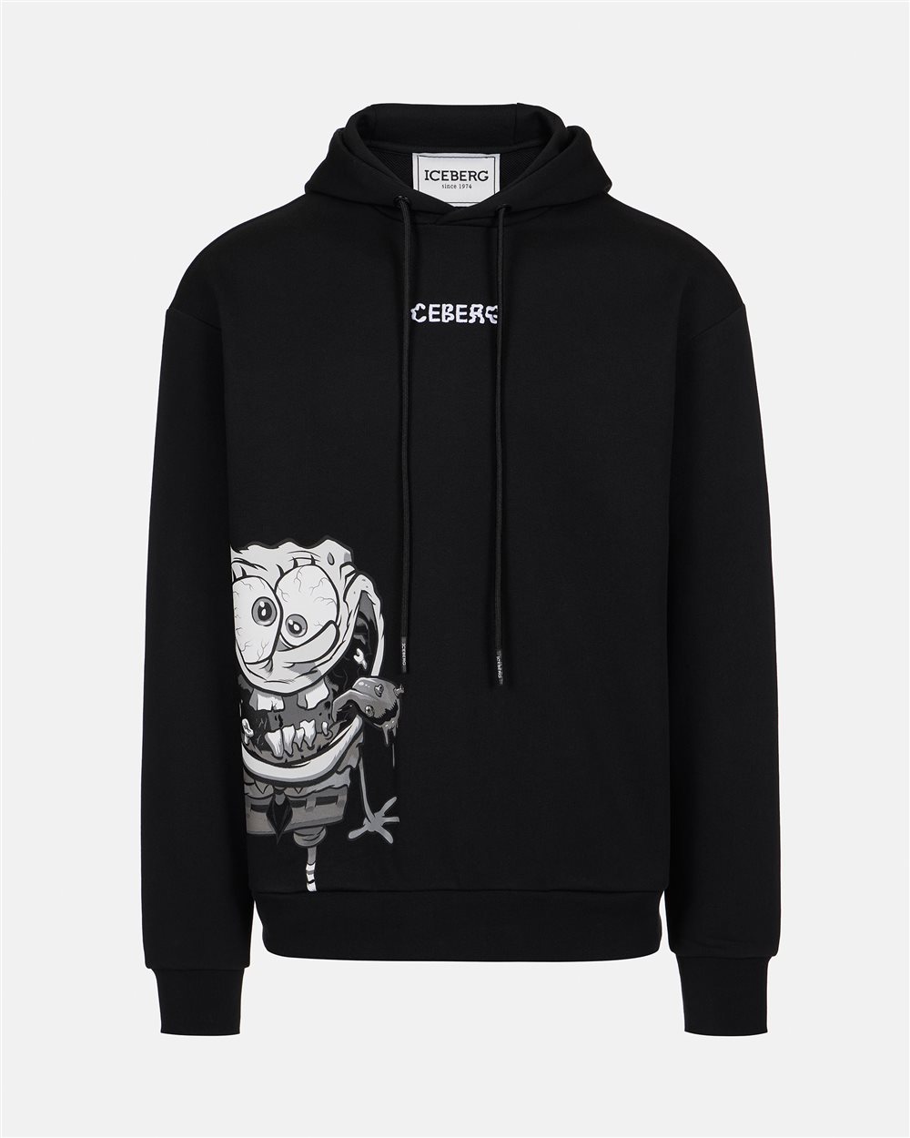 Regular fit black hoodie with SpongeBob print and logo embroidery - Iceberg - Official Website