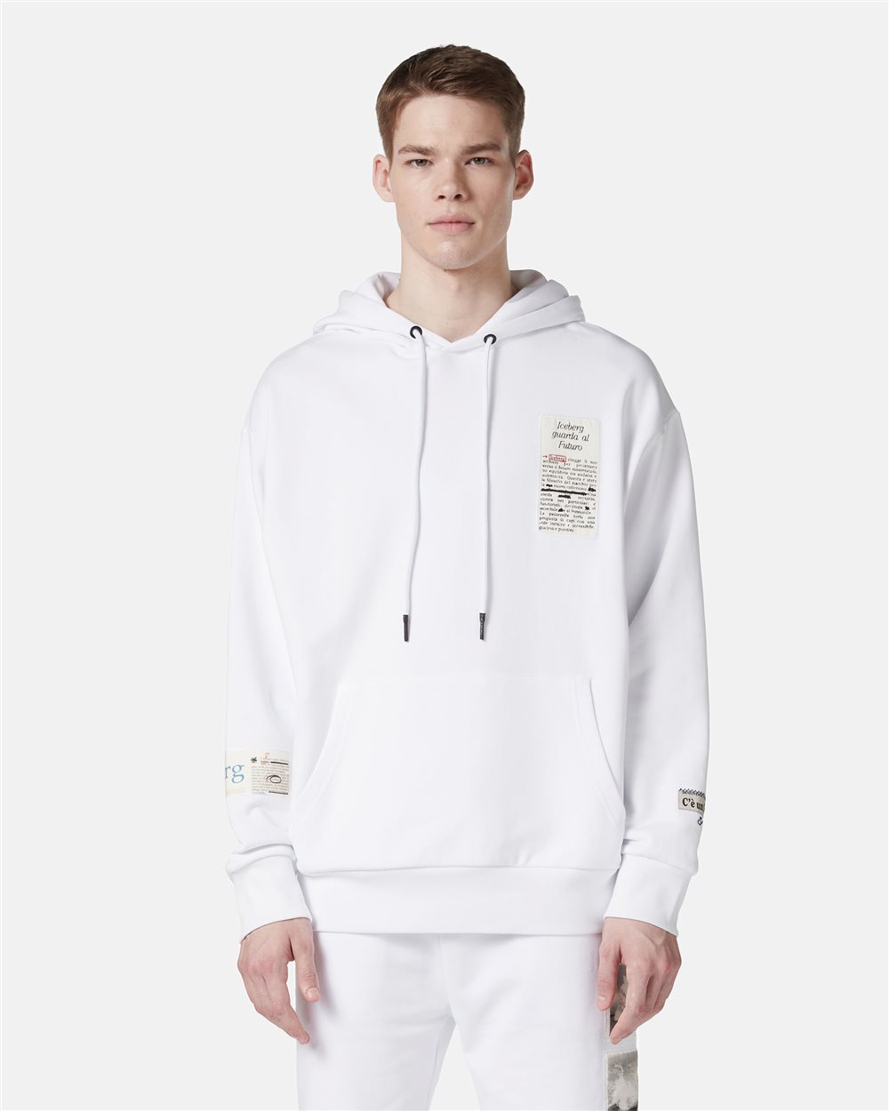 White relaxed fit cotton hoodie - Iceberg - Official Website