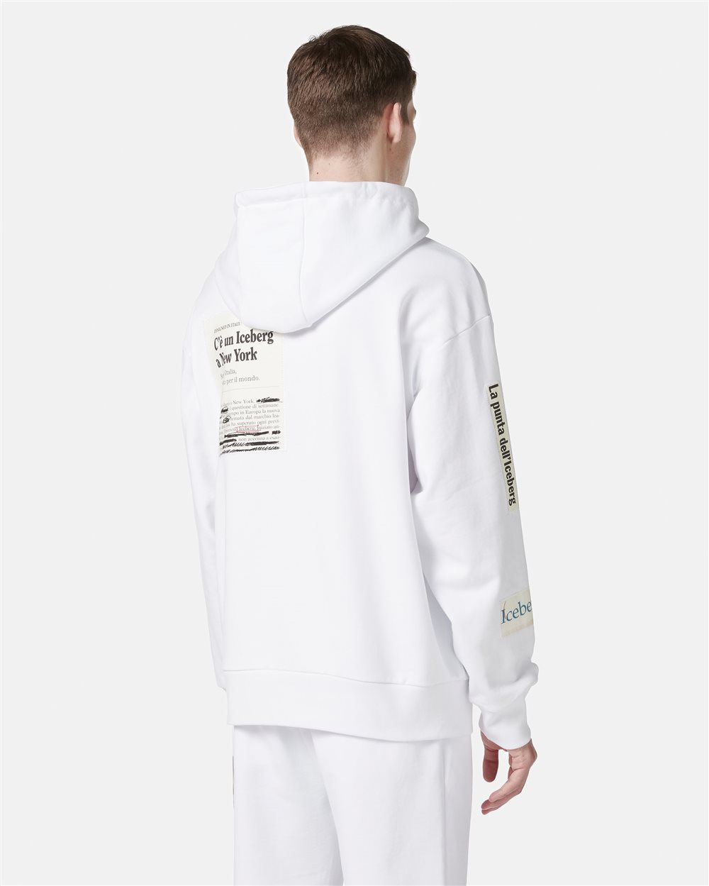 White relaxed fit cotton hoodie - Iceberg - Official Website
