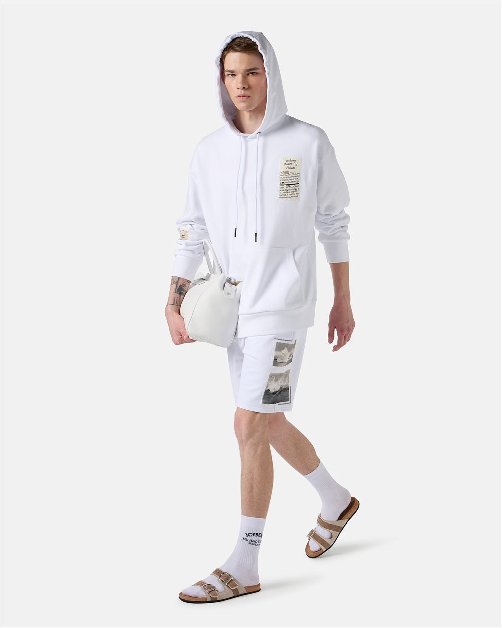 White relaxed fit cotton hoodie - Iceberg - Official Website