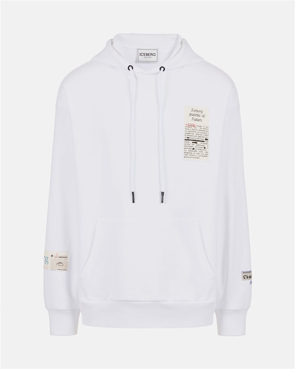 White relaxed fit cotton hoodie - Iceberg - Official Website