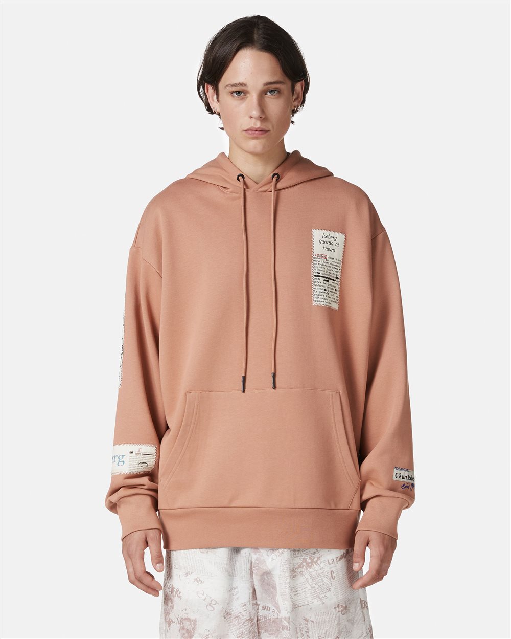 Relaxed fit cotton hoodie in terracotta - Iceberg - Official Website