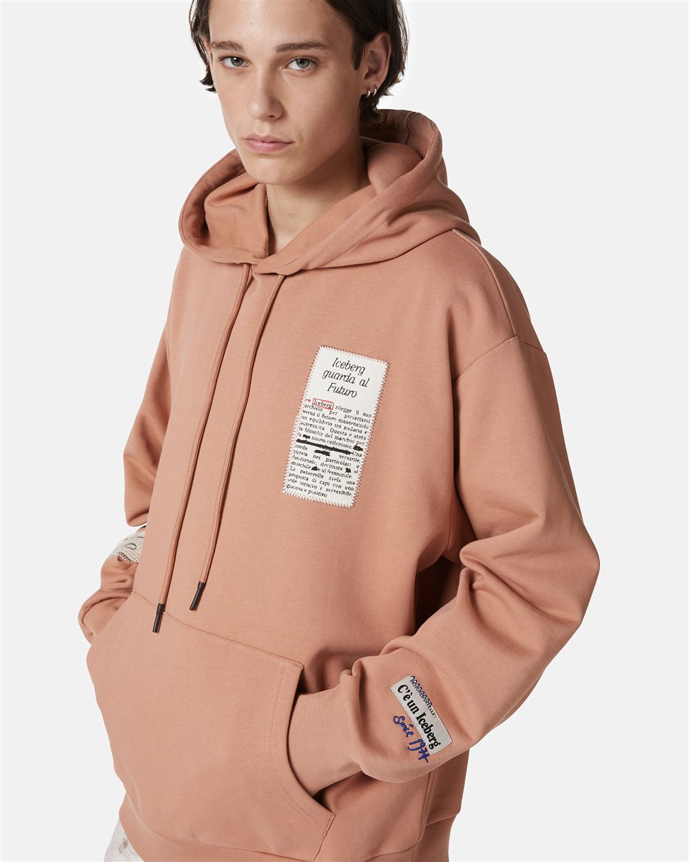 Relaxed fit cotton hoodie in terracotta - Iceberg - Official Website