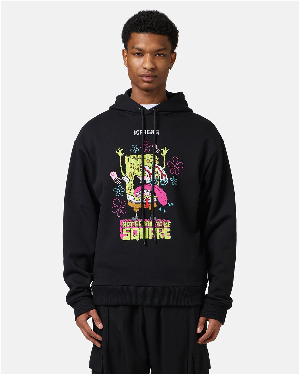 Regular black fit hoodie with SpongeBob print and logo embroidery - Iceberg - Official Website