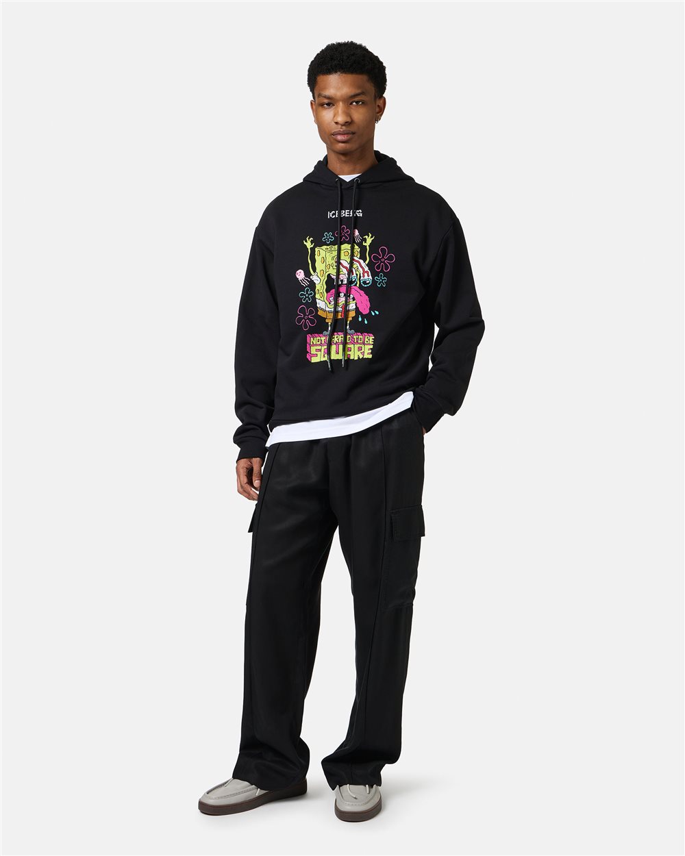 Regular black fit hoodie with SpongeBob print and logo embroidery - Iceberg - Official Website