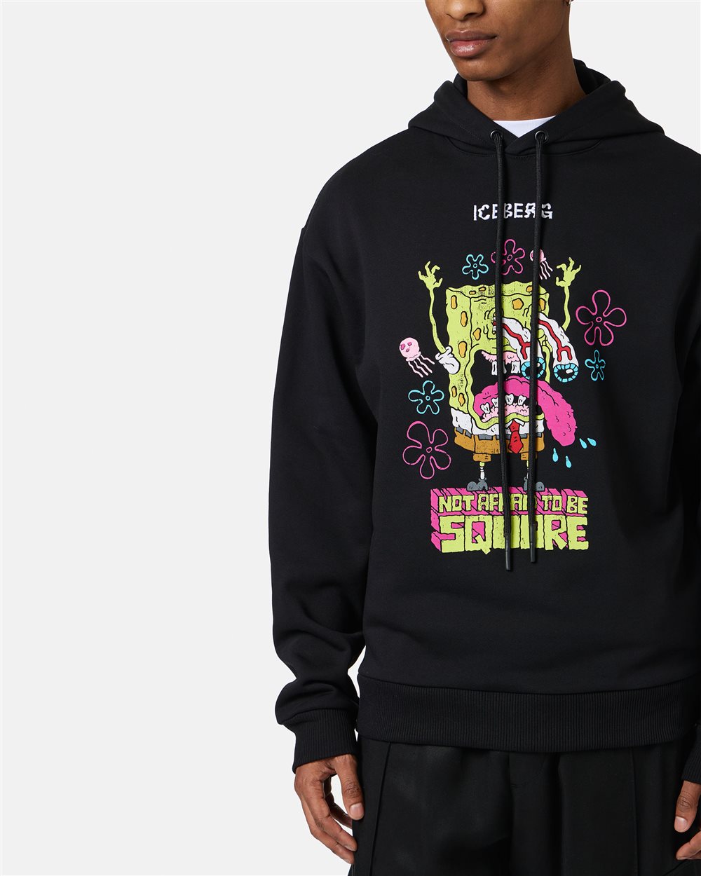 Regular black fit hoodie with SpongeBob print and logo embroidery - Iceberg - Official Website