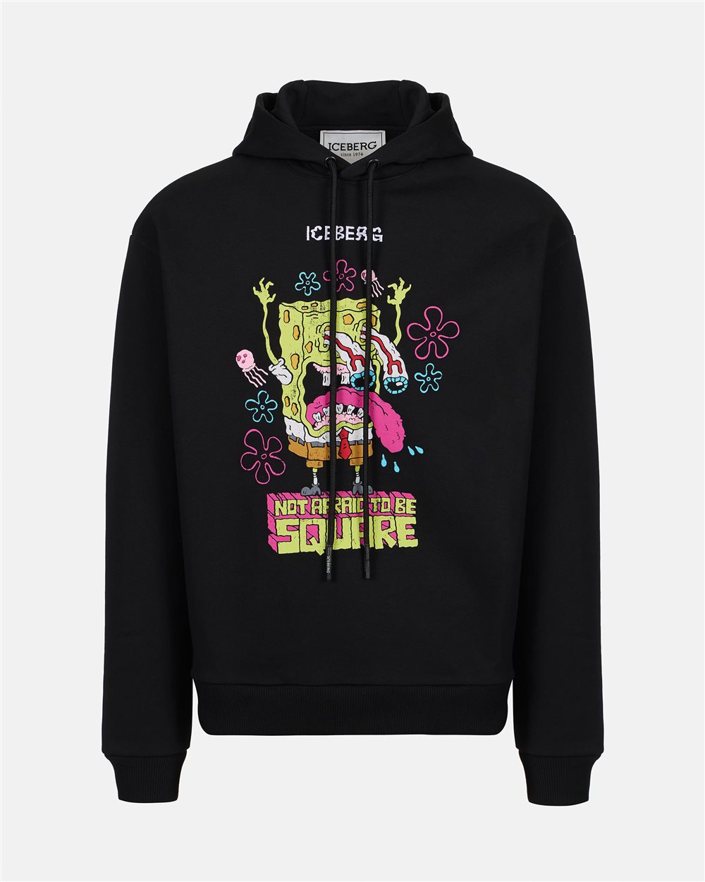 Regular black fit hoodie with SpongeBob print and logo embroidery - Iceberg - Official Website