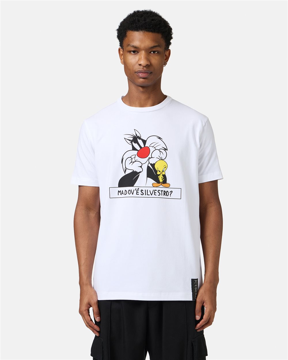 White sustainable cotton T-shirt with Looney Tunes print - Iceberg - Official Website