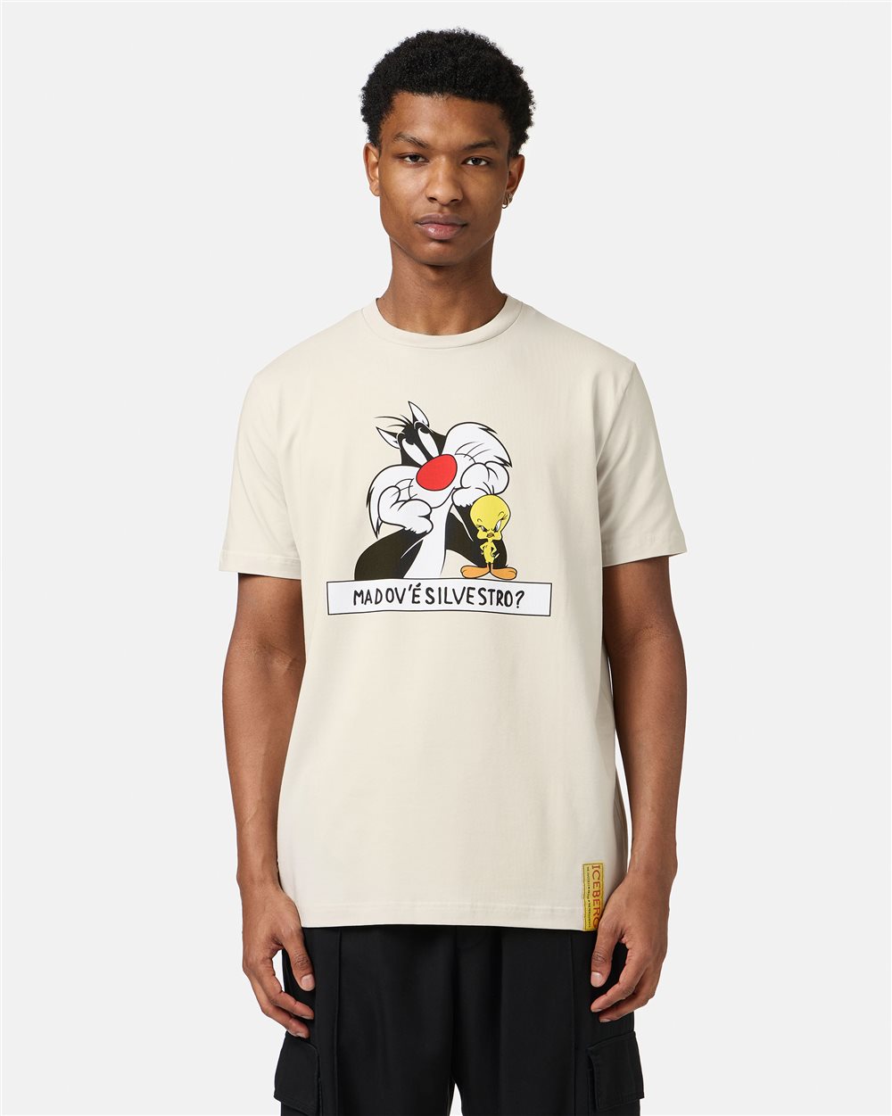 Dusty white sustainable cotton T-shirt with Looney Tunes print - Iceberg - Official Website