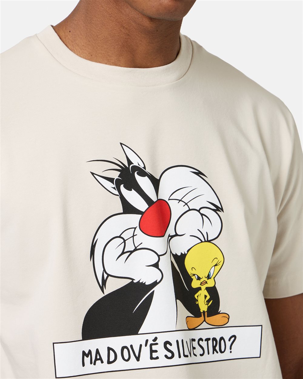 Dusty white sustainable cotton T-shirt with Looney Tunes print - Iceberg - Official Website