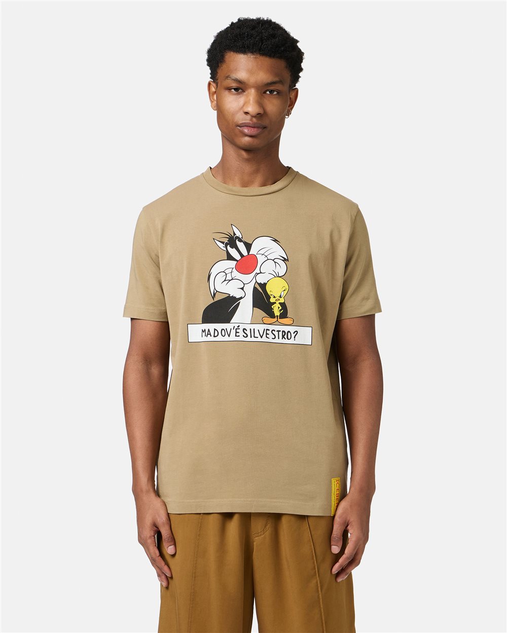 Fangogrünes T-Shirt aus nachhaltiger Baumwolle mit Looney Tunes-Print - Iceberg - Official Website