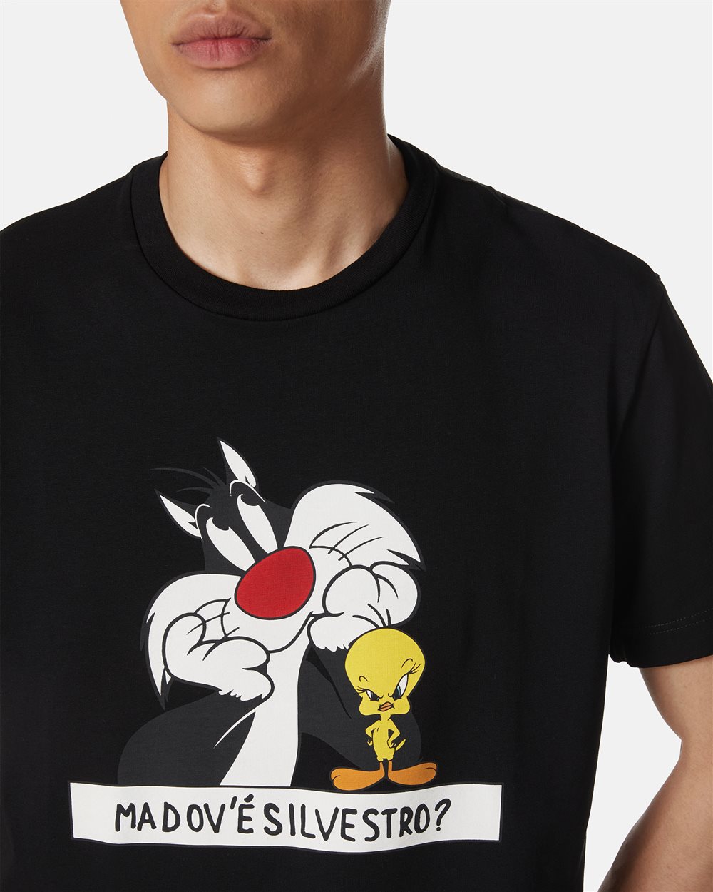 Schwarzes T-Shirt aus nachhaltiger Baumwolle mit Looney Tunes-Print - Iceberg - Official Website