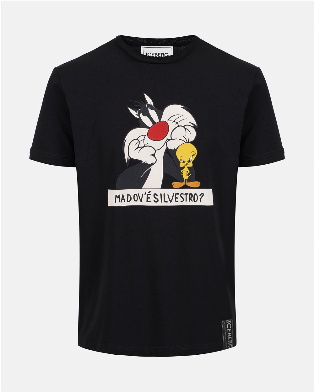 Schwarzes T-Shirt aus nachhaltiger Baumwolle mit Looney Tunes-Print - Iceberg - Official Website