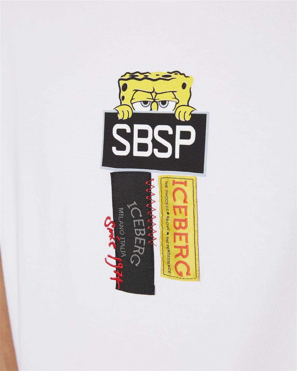 White sustainable stretch cotton T-shirt with Spongebob print - Iceberg - Official Website