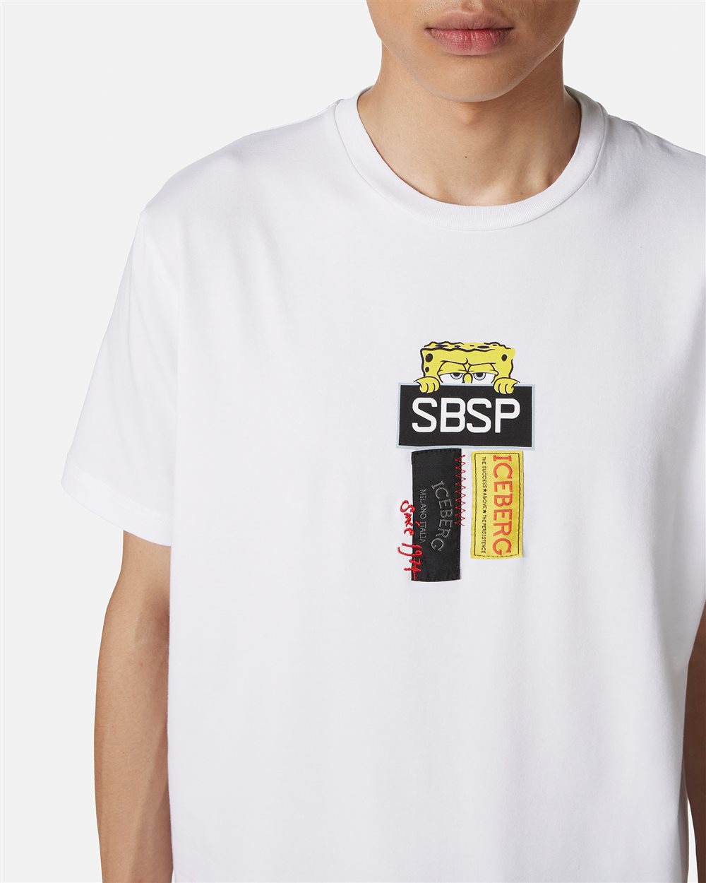 White sustainable stretch cotton T-shirt with Spongebob print - Iceberg - Official Website