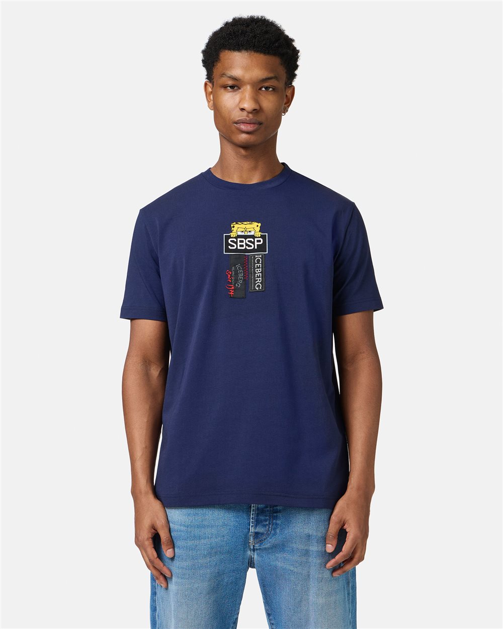 Blue sustainable stretch cotton T-shirt with Spongebob print - Iceberg - Official Website