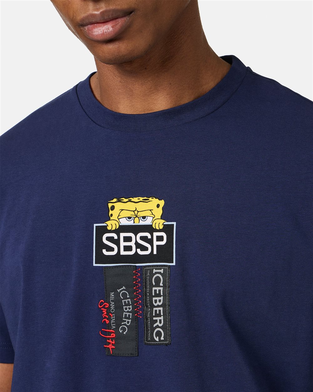 Blue sustainable stretch cotton T-shirt with Spongebob print - Iceberg - Official Website