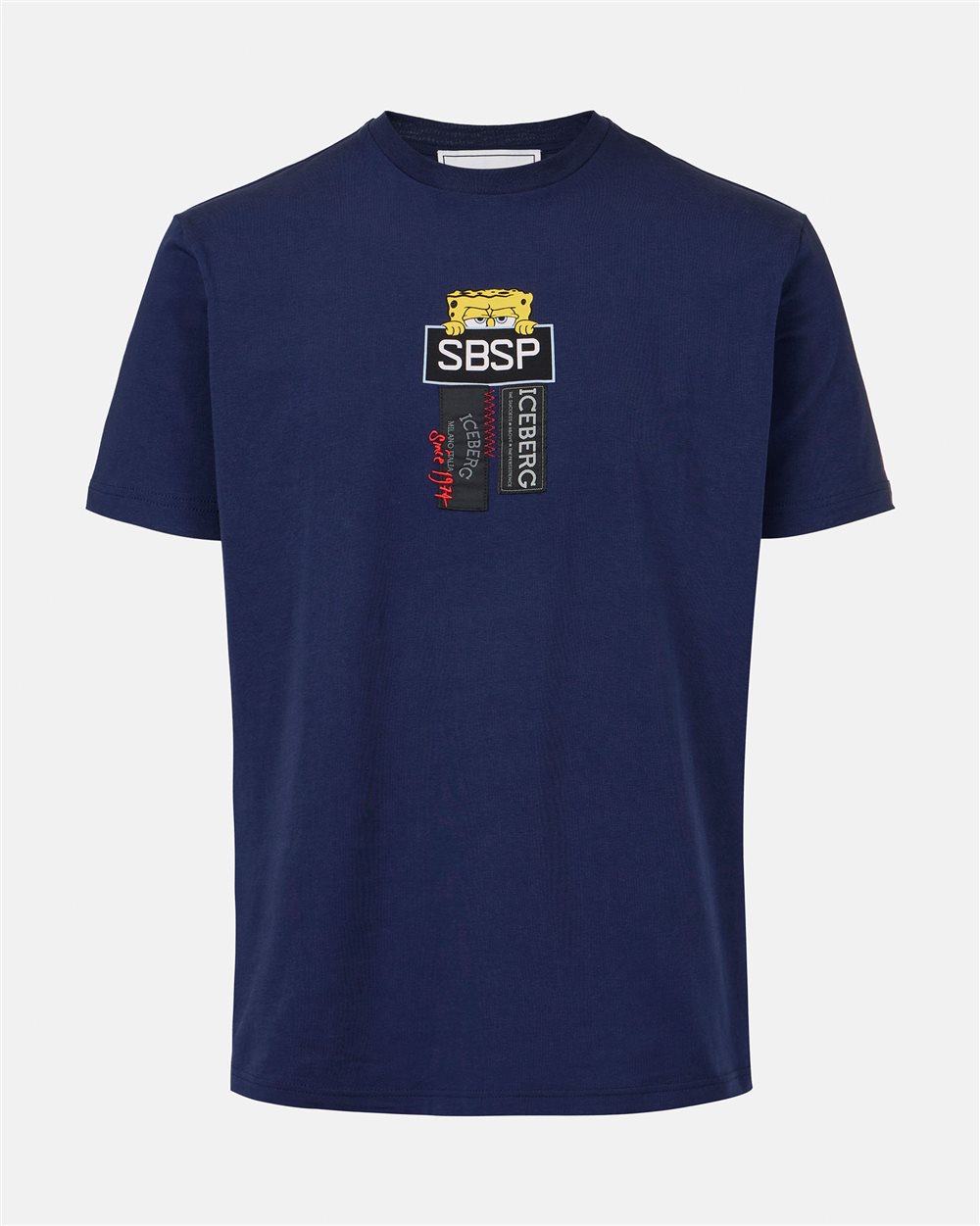 Blue sustainable stretch cotton T-shirt with Spongebob print - Iceberg - Official Website