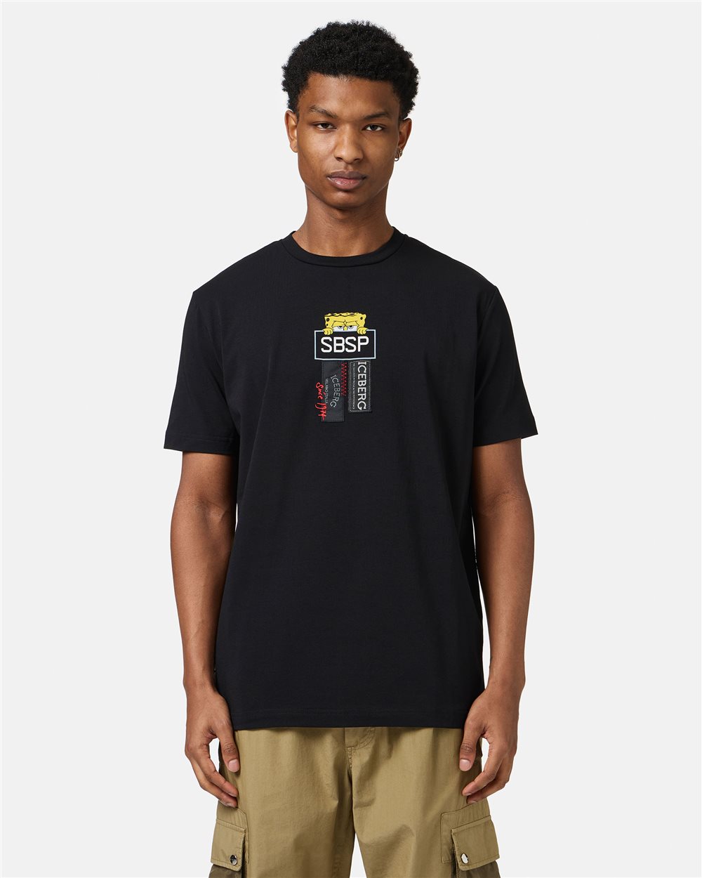 Black sustainable stretch cotton T-shirt with Spongebob print - Iceberg - Official Website